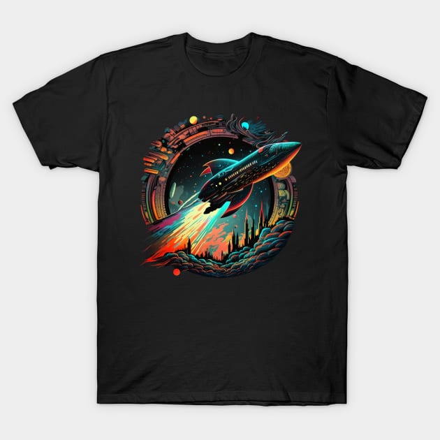 spaceship in fluorescent color T-Shirt by thisiskreativ